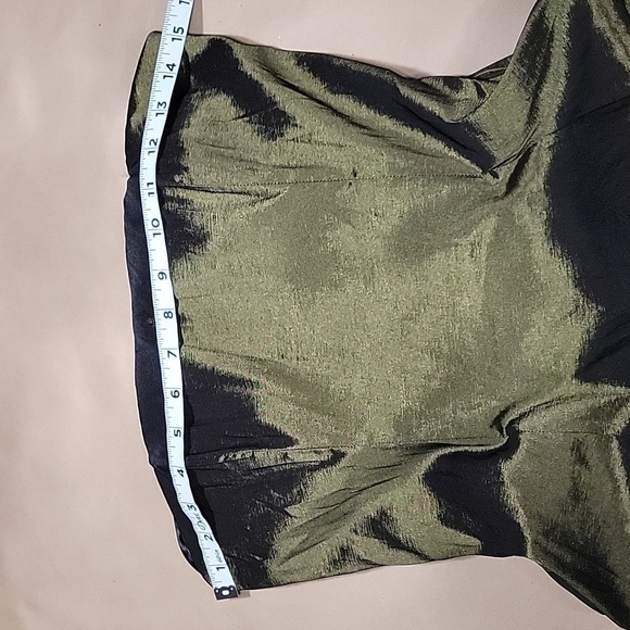 Jessica McClintlock Size 6 Metallic Olive Green Cocktail Satin Dress Gently Used - Picture 8 of 13